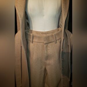 NWT Tailored High-Waist Herringbone tailoted huge wide cuffs curved pockets pant
